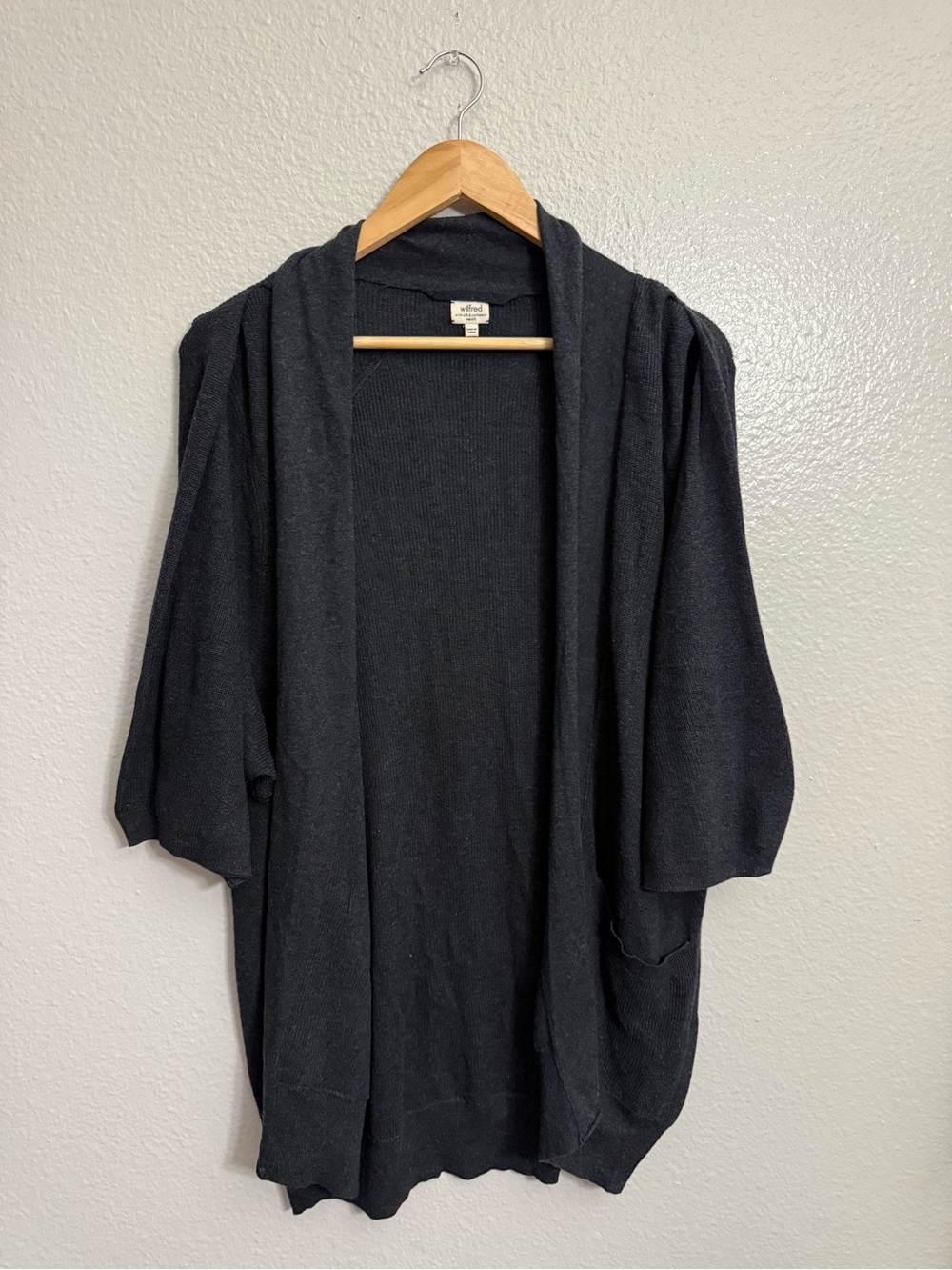 Aritzia Wilfred Charcoal Open-Front Draped Cardigan